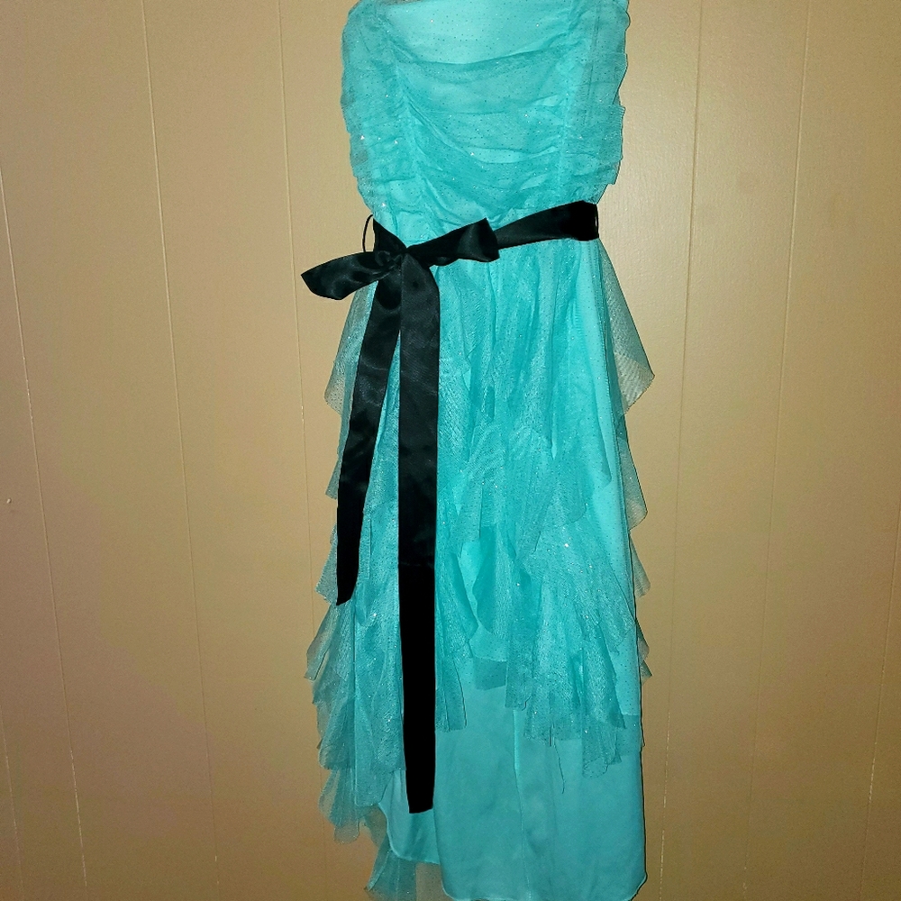 High low strapless dress